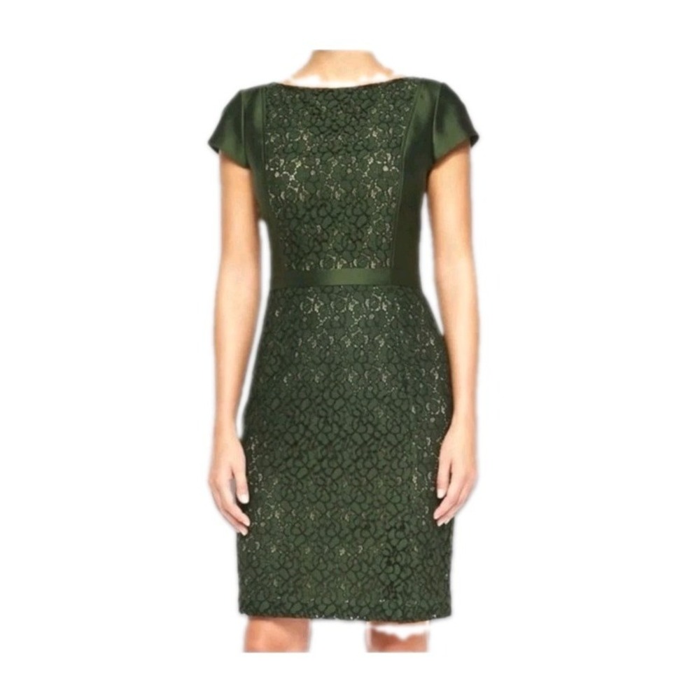 Tory Burch Mariana Lace Overlay Sz 2 Sheath Dress Olive Green Cocktail Career